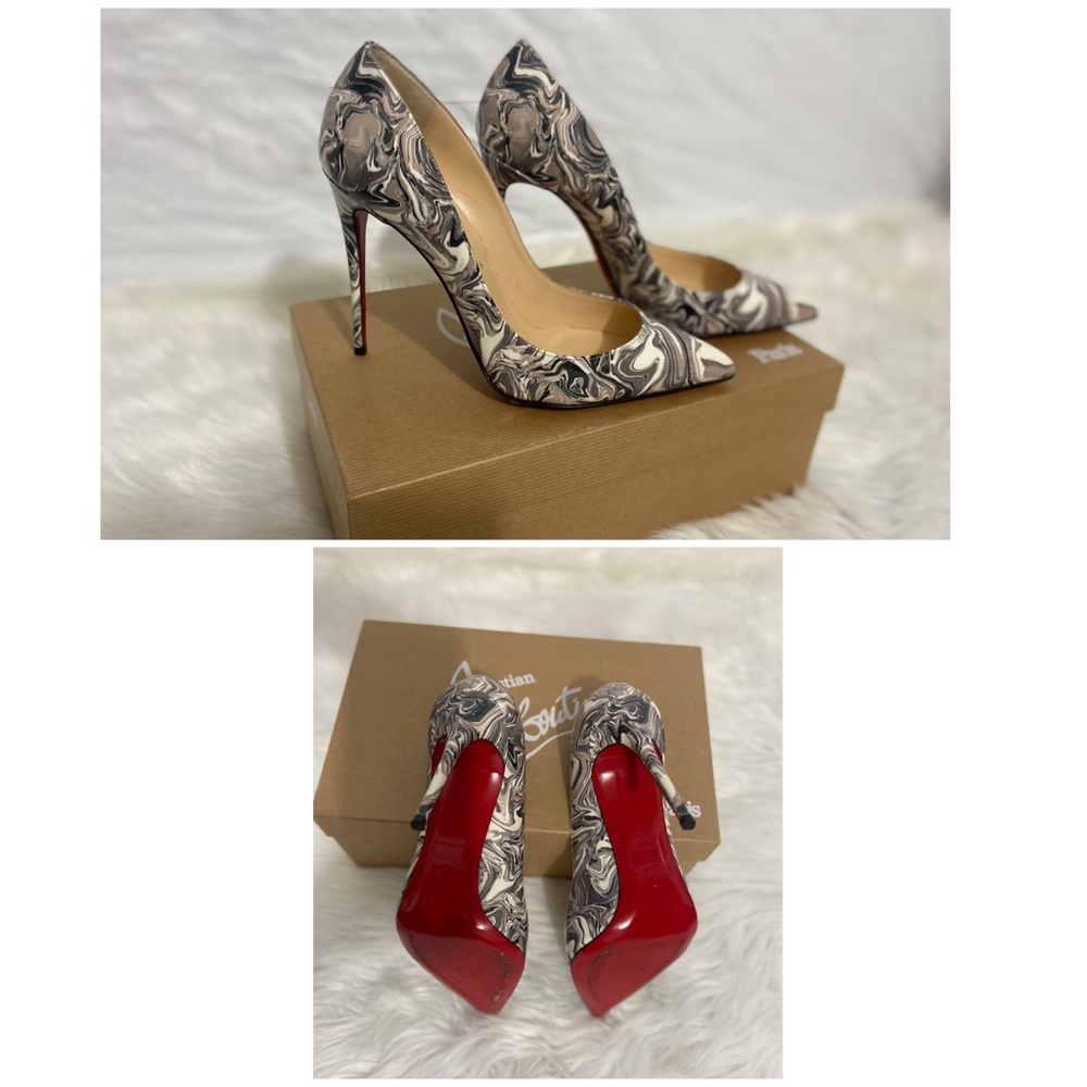 Christian Louboutin Gray and Red Stiletto Heels 38